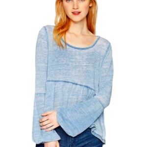Jack BB Dakota Top Burnout Bell Sleeve‎ Babydoll Blue BOHO Peplum Peasant M